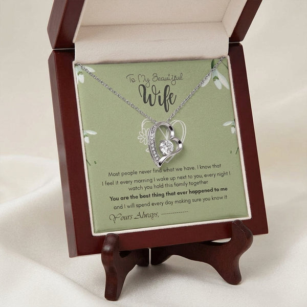 What We Have personalized wife necklace — white gold finish in mahogany gift box by Crafted Flair